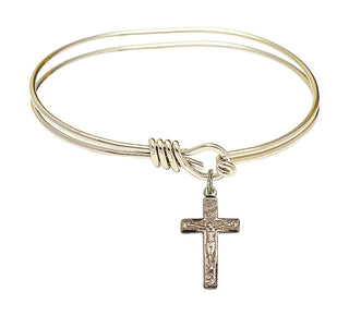 5 3/4 inch Oval Eye Hook Hamilton Gold Bangle Bracelet with a 14kt Gold Filled Crucifix charm.