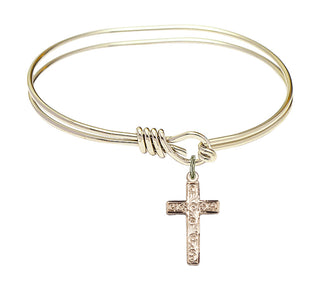 5 3/4 inch Oval Eye Hook Hamilton Gold Bangle Bracelet with a 14kt Gold Filled Cross charm.