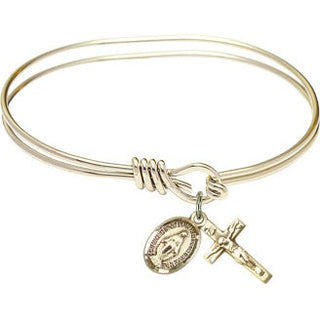 5 3/4 inch Oval Eye Hook Hamilton Gold Bangle Bracelet with a 14kt Gold Filled Miraculous charm.