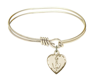 5 3/4 inch Oval Eye Hook Hamilton Gold Bangle Bracelet with a 14kt Gold Filled Heart / Confirmation charm.