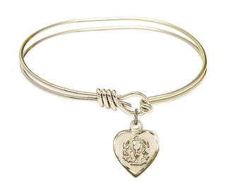 5 3/4 inch Oval Eye Hook Hamilton Gold Bangle Bracelet with a 14kt Gold Filled Heart / Communion charm.