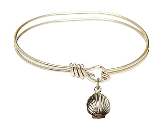5 3/4 inch Oval Eye Hook Hamilton Gold Bangle Bracelet with a 14kt Gold Filled Shell charm.