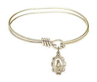 5 3/4 inch Oval Eye Hook Hamilton Gold Bangle Bracelet with a 14kt Gold Filled Miraculous charm.