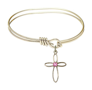 5 3/4 inch Oval Eye Hook Hamilton Gold Bangle Bracelet with a 14kt Gold Filled Loop Cross charm.