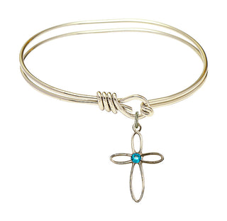 5 3/4 inch Oval Eye Hook Hamilton Gold Bangle Bracelet with a 14kt Gold Filled Loop Cross charm.