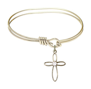 5 3/4 inch Oval Eye Hook Hamilton Gold Bangle Bracelet with a 14kt Gold Filled Loop Cross charm.