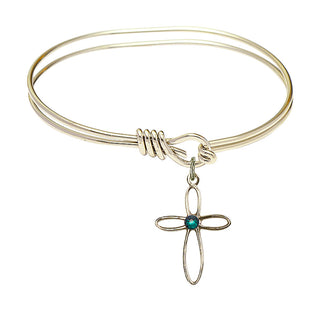 5 3/4 inch Oval Eye Hook Hamilton Gold Bangle Bracelet with a 14kt Gold Filled Loop Cross charm.