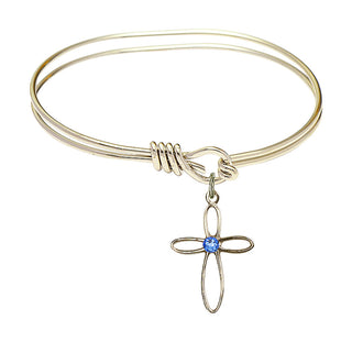 5 3/4 inch Oval Eye Hook Hamilton Gold Bangle Bracelet with a 14kt Gold Filled Loop Cross charm.