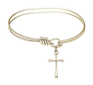 5 3/4 inch Oval Eye Hook Hamilton Gold Bangle Bracelet with a 14kt Gold Filled Maltese Cross charm.
