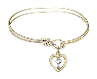 5 3/4 inch Oval Eye Hook Hamilton Gold Bangle Bracelet with a Two-Tone GF/SS Heart / Chalice charm.