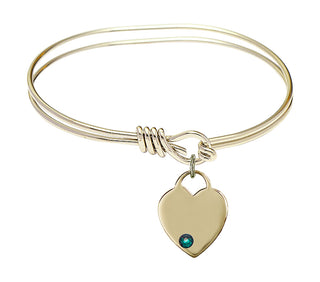 5 3/4 inch Oval Eye Hook Hamilton Gold Bangle Bracelet with a 14kt Gold Filled Heart charm. Engraved Catholic Saint Jewelry