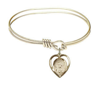 5 3/4 inch Oval Eye Hook Hamilton Gold Bangle Bracelet with a 14kt Gold Filled Scapular charm.