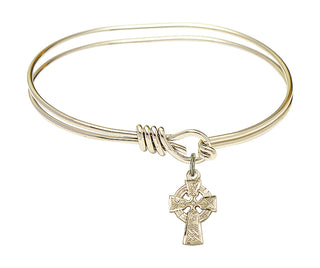 5 3/4 inch Oval Eye Hook Hamilton Gold Bangle Bracelet with a 14kt Gold Filled Celtic Cross charm.