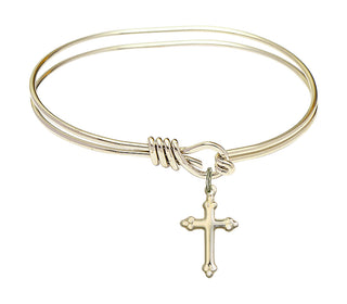 5 3/4 inch Oval Eye Hook Hamilton Gold Bangle Bracelet with a 14kt Gold Filled Cross Charm charm.