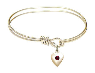 5 3/4 inch Oval Eye Hook Hamilton Gold Bangle Bracelet with a 14kt Gold Filled Heart charm.