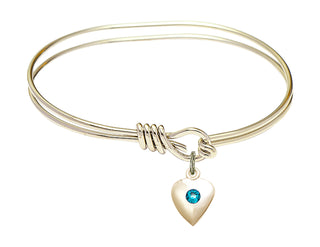 5 3/4 inch Oval Eye Hook Hamilton Gold Bangle Bracelet with a 14kt Gold Filled Heart charm.