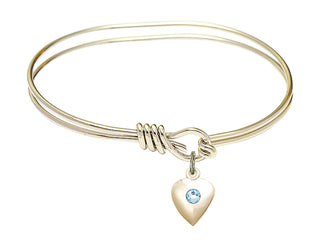 5 3/4 inch Oval Eye Hook Hamilton Gold Bangle Bracelet with a 14kt Gold Filled Heart charm.