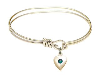 5 3/4 inch Oval Eye Hook Hamilton Gold Bangle Bracelet with a 14kt Gold Filled Heart charm.