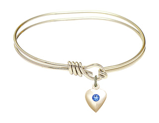 5 3/4 inch Oval Eye Hook Hamilton Gold Bangle Bracelet with a 14kt Gold Filled Heart charm.
