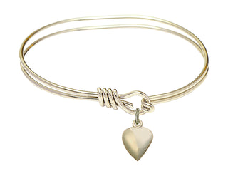 5 3/4 inch Oval Eye Hook Hamilton Gold Bangle Bracelet with a 14kt Gold Filled Heart charm.