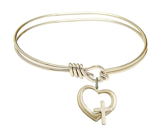 5 3/4 inch Oval Eye Hook Hamilton Gold Bangle Bracelet with a 14kt Gold Filled Heart / Cross charm.