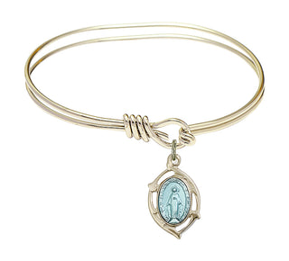 5 3/4 inch Oval Eye Hook Hamilton Gold Bangle Bracelet with a 14kt Gold Filled Miraculous Leaf charm.