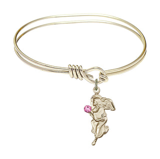 5 3/4 inch Oval Eye Hook Hamilton Gold Bangle Bracelet with a 14kt Gold Filled Guardian Angel charm.