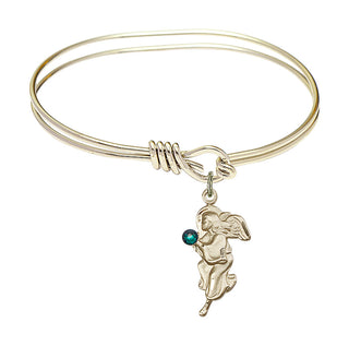 5 3/4 inch Oval Eye Hook Hamilton Gold Bangle Bracelet with a 14kt Gold Filled Guardian Angel charm.