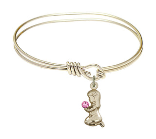 5 3/4 inch Oval Eye Hook Hamilton Gold Bangle Bracelet with a 14kt Gold Filled Praying Girl charm.