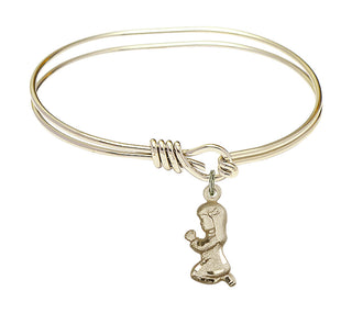 5 3/4 inch Oval Eye Hook Hamilton Gold Bangle Bracelet with a 14kt Gold Filled Praying Girl charm.