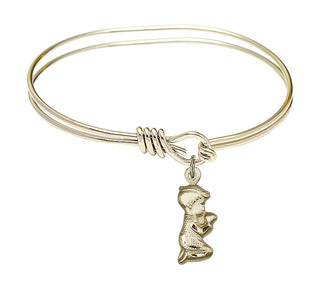 5 3/4 inch Oval Eye Hook Hamilton Gold Bangle Bracelet with a 14kt Gold Filled Praying Boy charm.