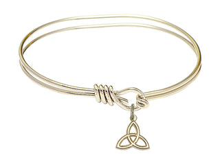 5 3/4 inch Oval Eye Hook Hamilton Gold Bangle Bracelet with a 14kt Gold Filled Trinity Irish Knot charm.