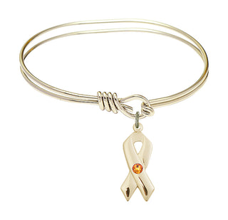 5 3/4 inch Oval Eye Hook Hamilton Gold Bangle Bracelet with a 14kt Gold Filled Cancer Awareness charm.