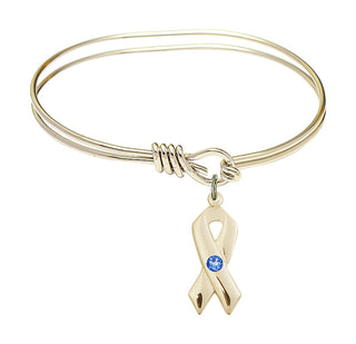 5 3/4 inch Oval Eye Hook Hamilton Gold Bangle Bracelet with a 14kt Gold Filled Cancer Awareness charm.