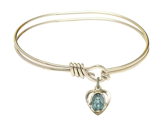 5 3/4 inch Oval Eye Hook Hamilton Gold Bangle Bracelet with a 14kt Gold Filled Miraculous Heart charm.