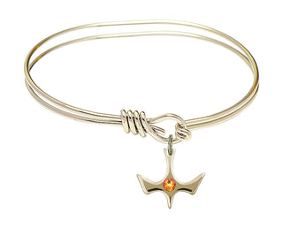 5 3/4 inch Oval Eye Hook Hamilton Gold Bangle Bracelet with a 14kt Gold Filled Holy Spirit charm.