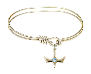 5 3/4 inch Oval Eye Hook Hamilton Gold Bangle Bracelet with a 14kt Gold Filled Holy Spirit charm.