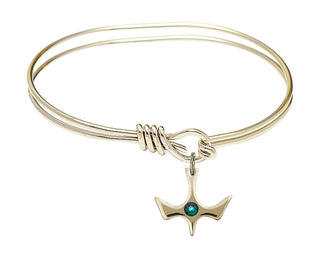 5 3/4 inch Oval Eye Hook Hamilton Gold Bangle Bracelet with a 14kt Gold Filled Holy Spirit charm.