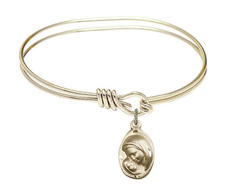 5 3/4 inch Oval Eye Hook Hamilton Gold Bangle Bracelet with a 14kt Gold Filled Madonna & Child charm.