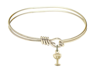 5 3/4 inch Oval Eye Hook Hamilton Gold Bangle Bracelet with a 14kt Gold Filled Chalice charm.