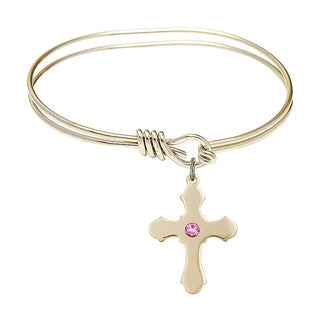 5 3/4 inch Oval Eye Hook Hamilton Gold Bangle Bracelet with a 14kt Gold Filled Cross charm.