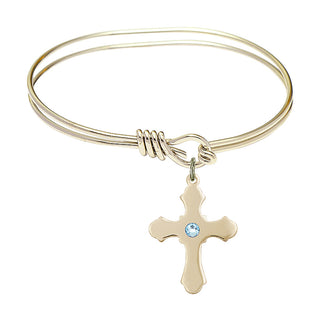 5 3/4 inch Oval Eye Hook Hamilton Gold Bangle Bracelet with a 14kt Gold Filled Cross charm.