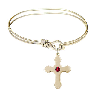 5 3/4 inch Oval Eye Hook Hamilton Gold Bangle Bracelet with a 14kt Gold Filled Cross charm.
