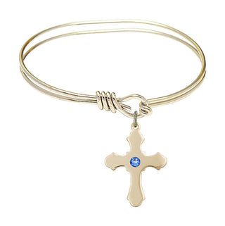 5 3/4 inch Oval Eye Hook Hamilton Gold Bangle Bracelet with a 14kt Gold Filled Cross charm.