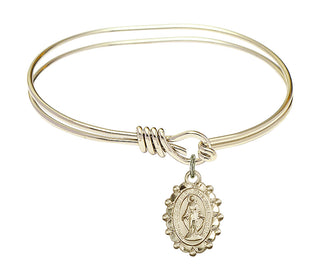 5 3/4 inch Oval Eye Hook Hamilton Gold Bangle Bracelet with a 14kt Gold Filled Miraculous charm.