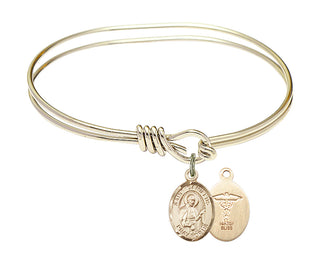 5 3/4 inch Oval Eye Hook Hamilton Gold Bangle Bracelet with a 14kt Gold Filled Saint Camillus of Lellis/Doctors charm.