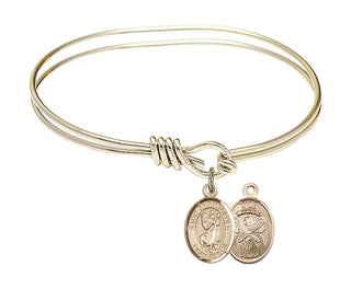 5 3/4 inch Oval Eye Hook Hamilton Gold Bangle Bracelet with a 14kt Gold Filled Saint Christopher/Nat'l Guard charm.