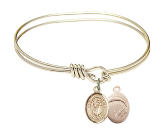 5 3/4 inch Oval Eye Hook Hamilton Gold Bangle Bracelet with a 14kt Gold Filled Saint Christopher/Paratroopers charm.