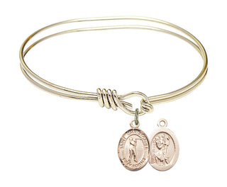 5 3/4 inch Oval Eye Hook Hamilton Gold Bangle Bracelet with a 14kt Gold Filled Saint Christopher/Golf charm.