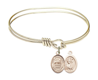 5 3/4 inch Oval Eye Hook Hamilton Gold Bangle Bracelet with a 14kt Gold Filled Saint Christopher/Swimming charm.